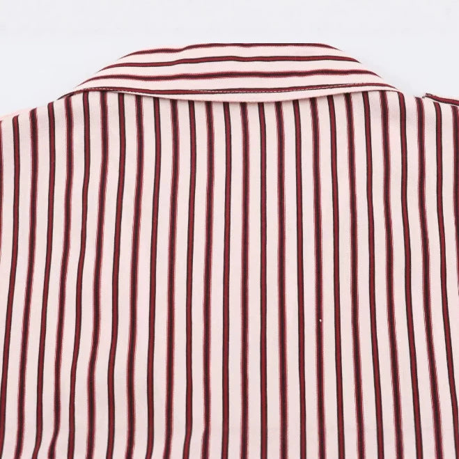 Damen Gestreifte Hemdbluse mit Stehkragen und Tunnelzug Drune