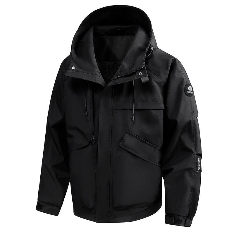 Herren Wasserabweisende Utility-Outdoorjacke mit Kapuze, Mehrfachtaschen & verstellbaren Manschetten Drune