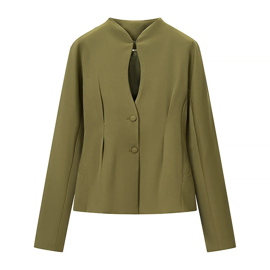 Damen nan taillierter Kurzblazer mit Stehkragen, Cut-Out-Front und verdeckten Ziernähten Drune