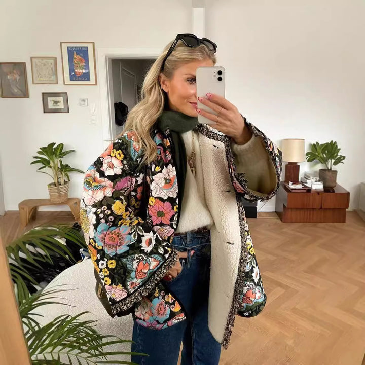 Damen gesteppte Blumenjacke mit luxuriösem Innenfutter Drune