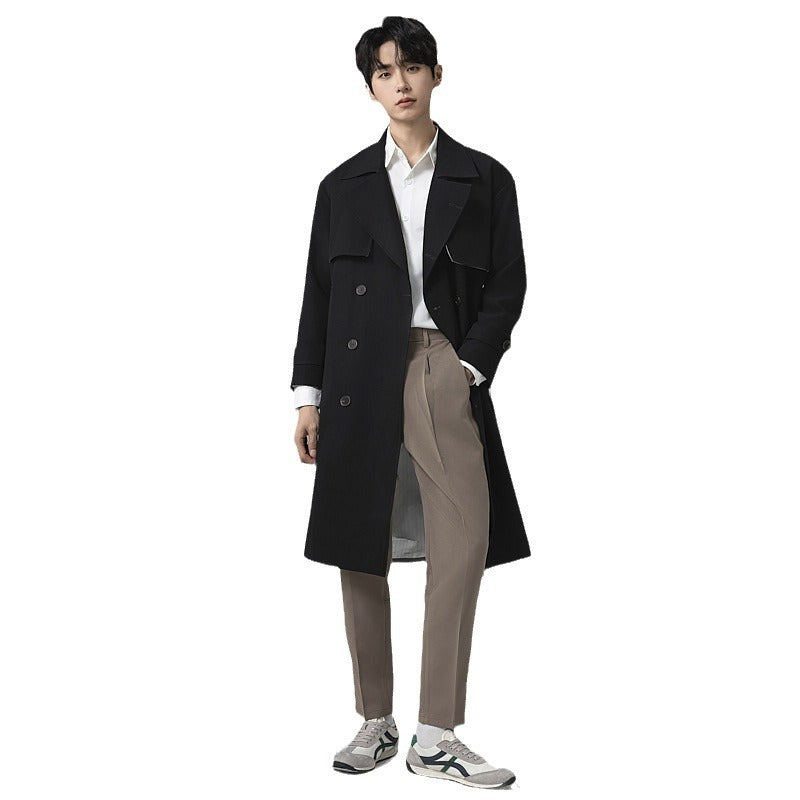 Herren Oversized Doppelreihiger Wollmix-Trenchcoat mit Schalkragen und Überschlagblende Drune