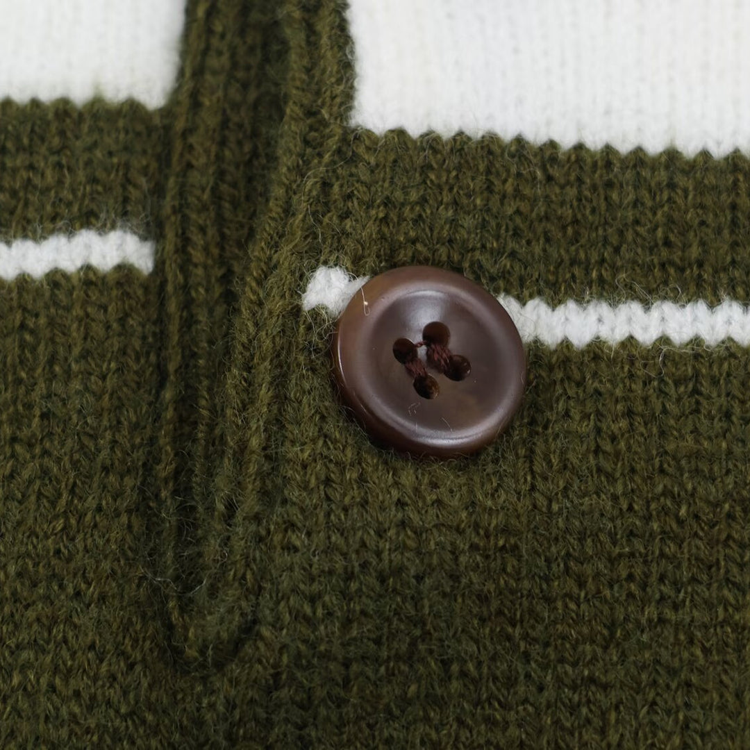 Damen Gestreifter Polokragen-Pullover mit Knopfleiste und Rippbündchen Drune