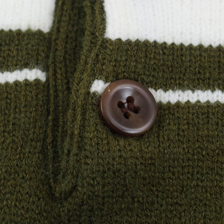 Damen Gestreifter Polokragen-Pullover mit Knopfleiste und Rippbündchen Drune