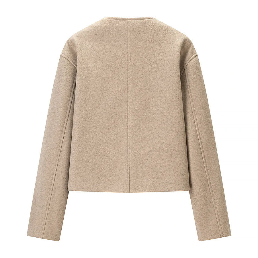 Damen nan kurze kastige Wollmix Jacke mit asymmetrischer Knopfleiste und Rundhalsausschnitt Drune