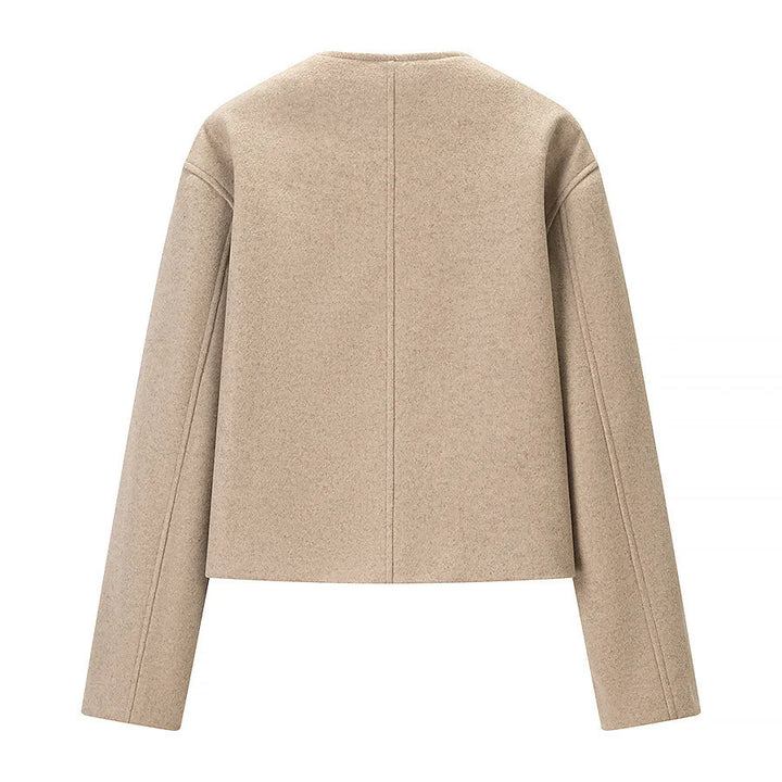 Damen nan kurze kastige Wollmix Jacke mit asymmetrischer Knopfleiste und Rundhalsausschnitt Drune