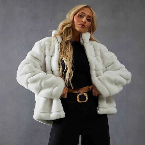 Damen Modische Kurzjacke mit voluminösem Teddy-Fell Drune
