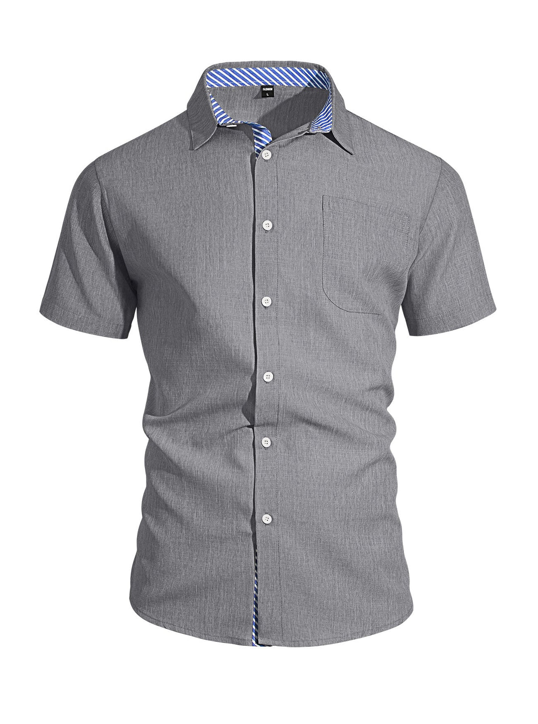 Herren nan Business-Casual Kurzarmhemd mit gestreiftem Kragenfutter und Brusttasche Drune