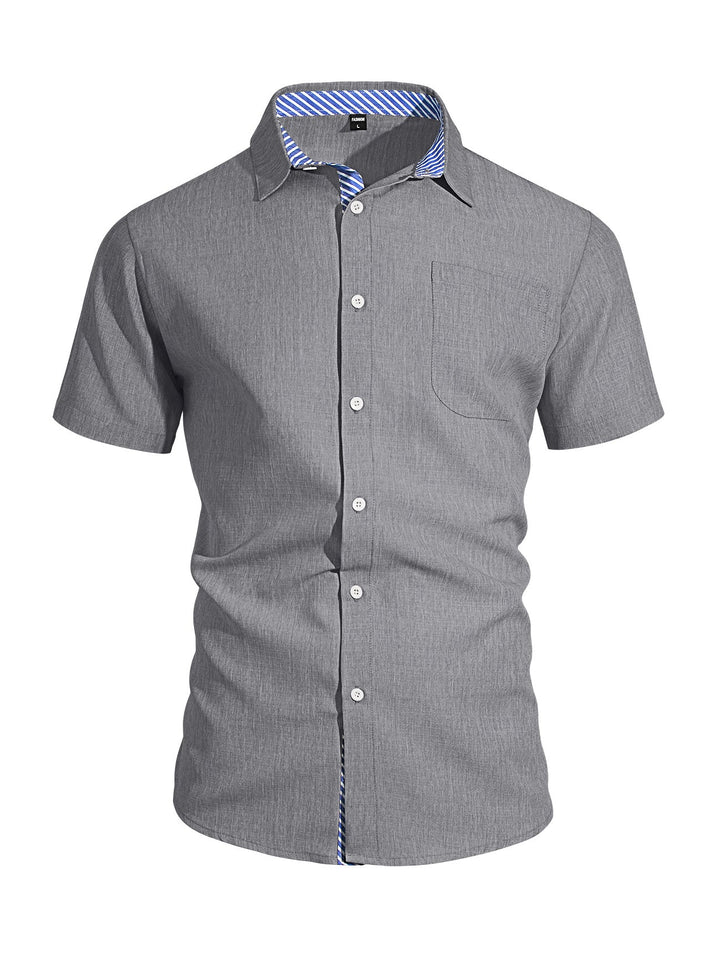 Herren nan Business-Casual Kurzarmhemd mit gestreiftem Kragenfutter und Brusttasche Drune