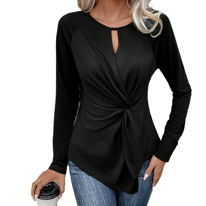 Damen gerafftes Langarmshirt mit Knotendetail und asymmetrischem Saum Drune