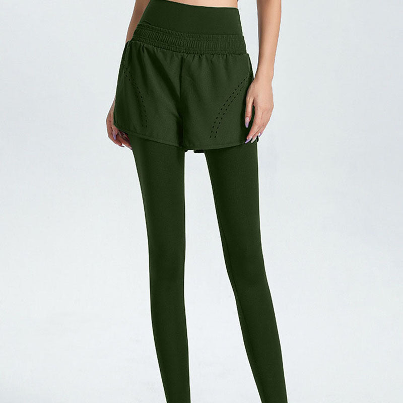 Damen Sportliche Leggings mit integriertem kurzer Shorts Drune