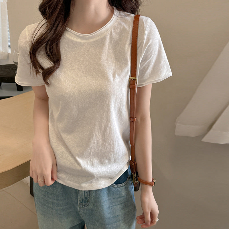 Damen Basic T-Shirt aus weicher Baumwolle mit Rundhalsausschnitt Drune