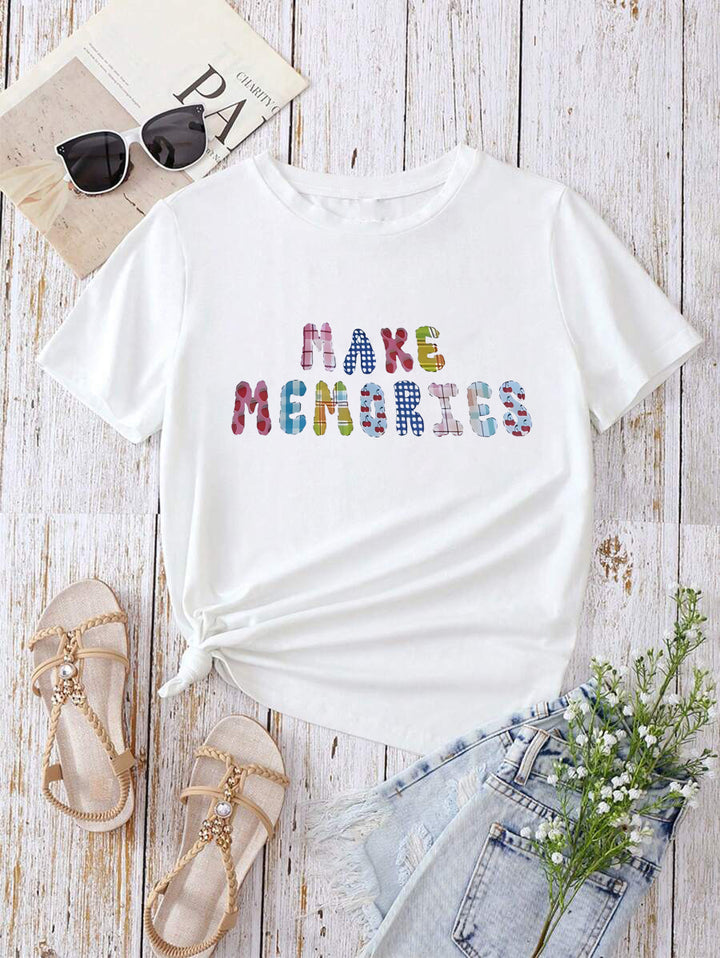 Damen T-Shirt mit kreativem Grafikdruck und luxuriösen Paillettenakzenten Drune