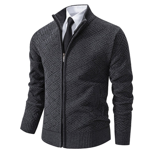 Herren Strick-Zipjacke mit geometrischem Strukturmuster und Stehkragen Drune