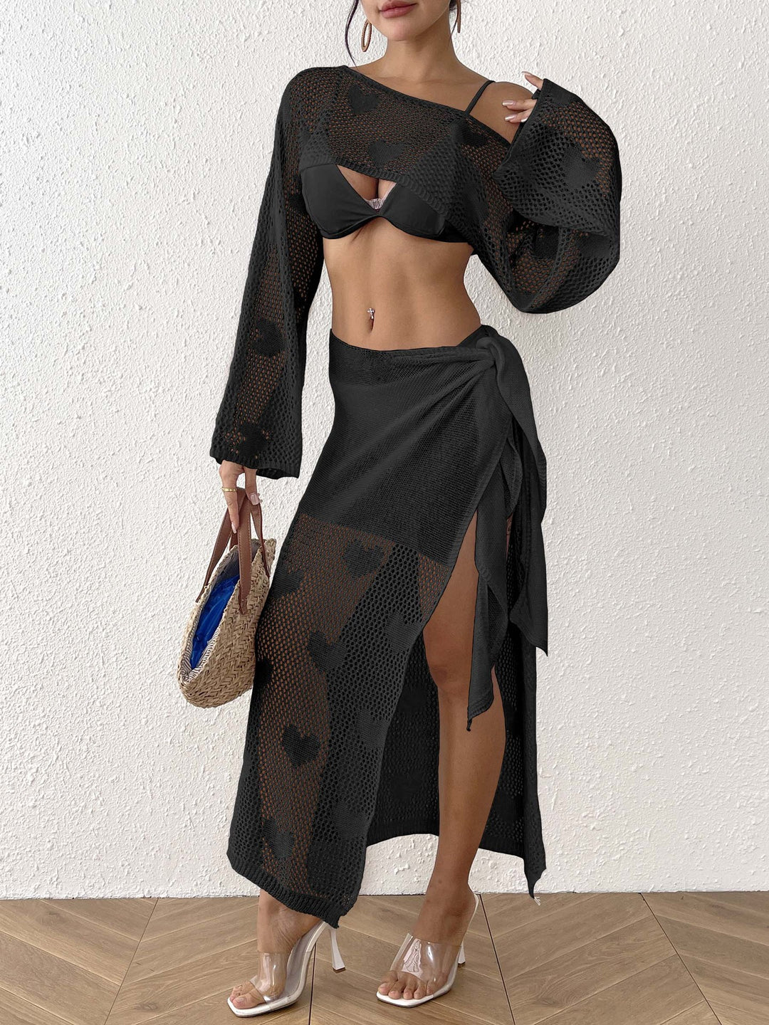 Damen Transparenter Strandsarong mit Herzen Drune