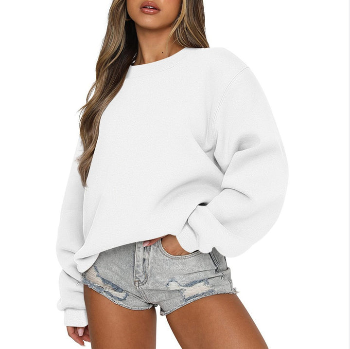 Damen nan oversized Rundhals-Sweatshirt aus Baumwollmix mit überschnittener Schulter, angerauter Innenseite und elastischen Bündchen Drune