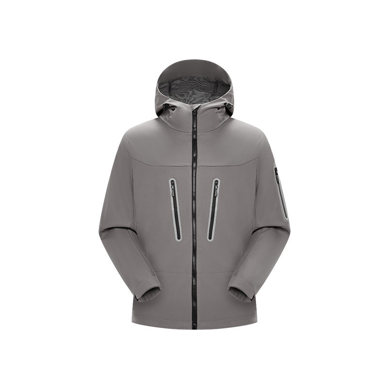 Herren Multifunktions-Softshelljacke mit ergonomischem Wetterschutz, verstellbarer Kapuze und senkrechten Reißverschlusstaschen Drune