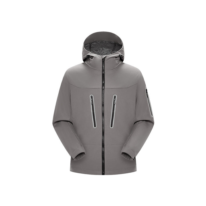 Herren Multifunktions-Softshelljacke mit ergonomischem Wetterschutz, verstellbarer Kapuze und senkrechten Reißverschlusstaschen Drune