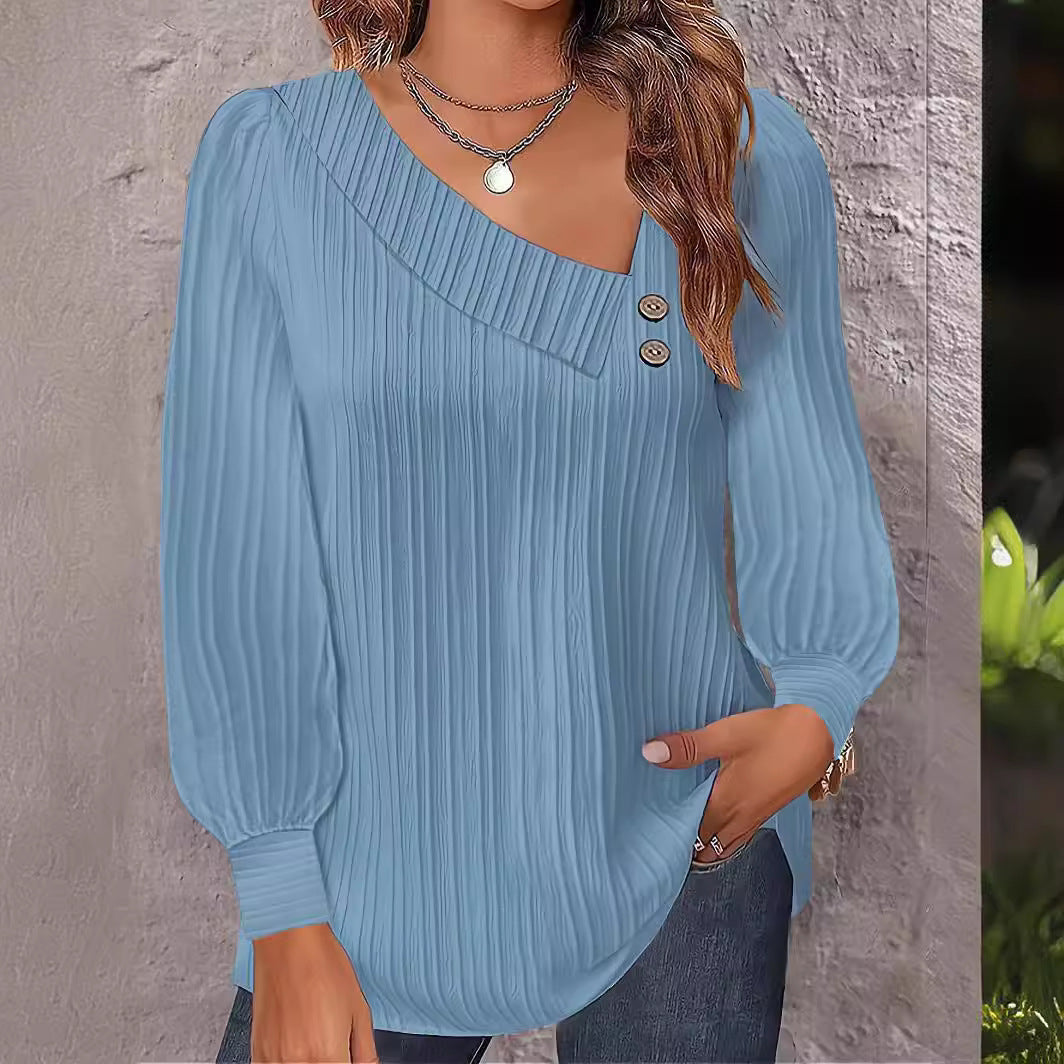 Damen Elegante Oberteil mit strukturiertem Rippdesign und Knopfdetails Drune