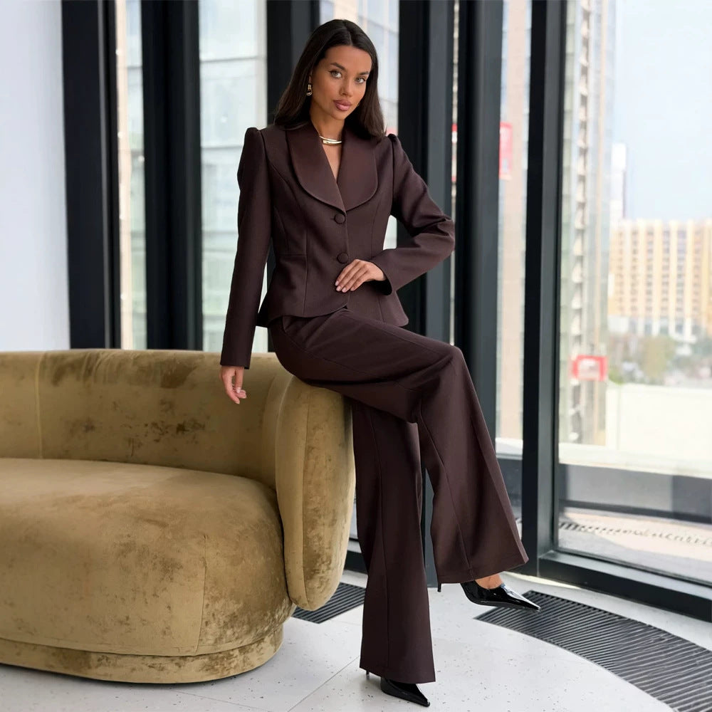 Damen Taillierter Blazer mit übergroßem Schalkragen und Hose mit hohem Bund und weitem Bein Drune