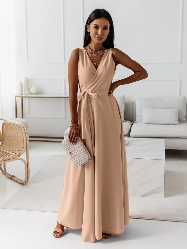 Drune | Elegantes Langes Damenkleid mit V-Ausschnitt
