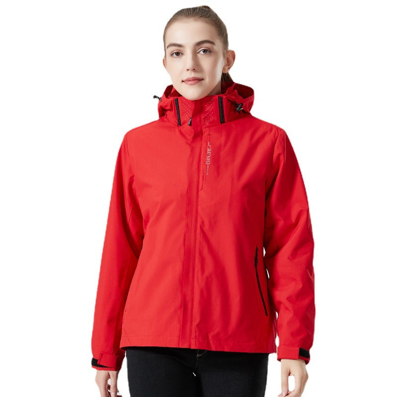 Damen leichte wasserabweisende Freizeit-Outdoorjacke mit verstellbarer Kapuze und verdecktem Reißverschluss Drune