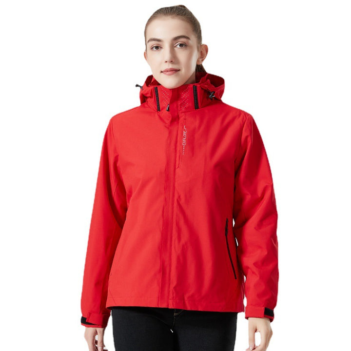 Damen leichte wasserabweisende Freizeit-Outdoorjacke mit verstellbarer Kapuze und verdecktem Reißverschluss Drune