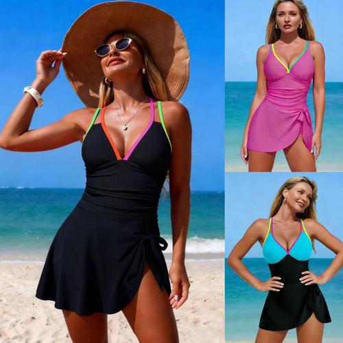 Damen Tankini mit modischem Wickelrock und bunten Akzenten Drune