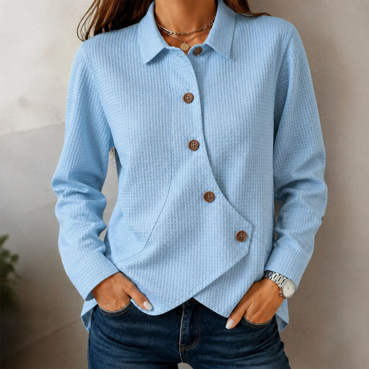 Damen strukturierte Waffel-Hemdjacke mit asymmetrischer Knopfleiste und Eingrifftasche Drune
