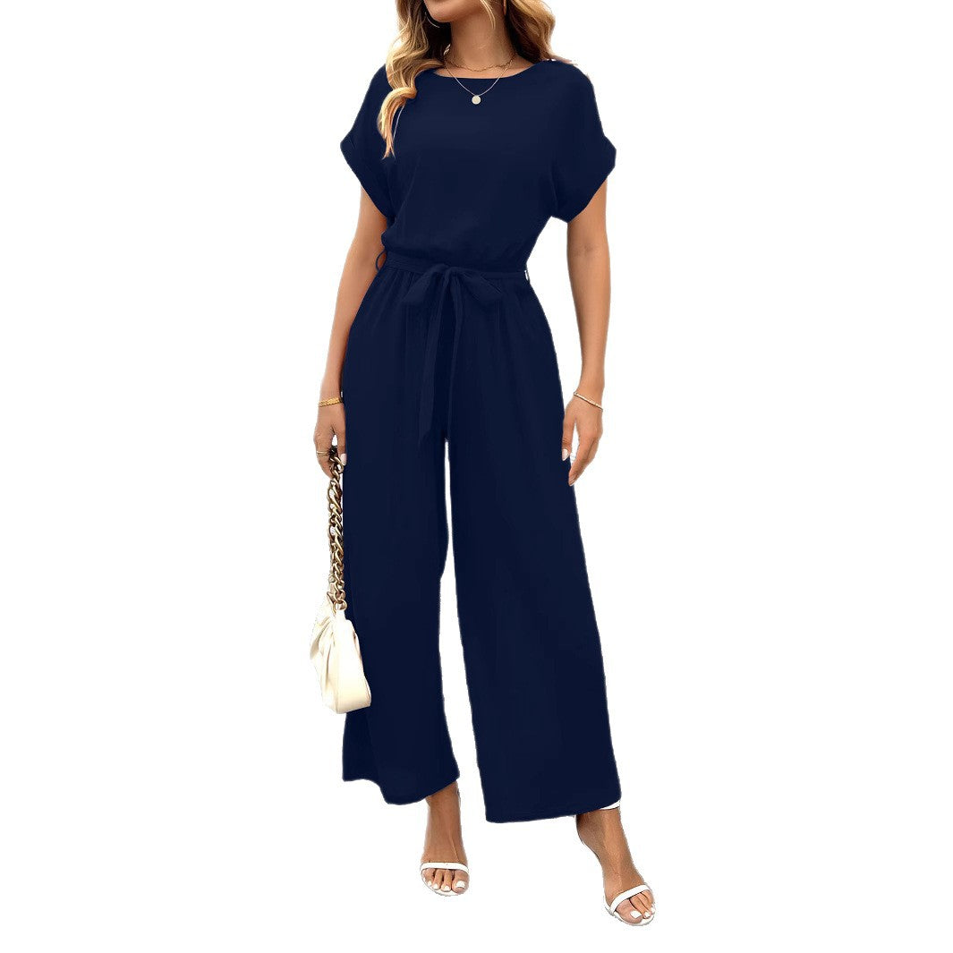 Damen Eleganter Jumpsuit mit Taillengürtel Drune