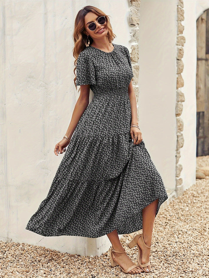 Damen Midikleid mit voluminösen Ärmeln und fließendem Rock Drune