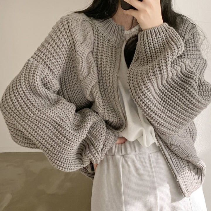 Damen gemütliche Strickjacke mit voluminösen Ärmeln und modernem Design Drune