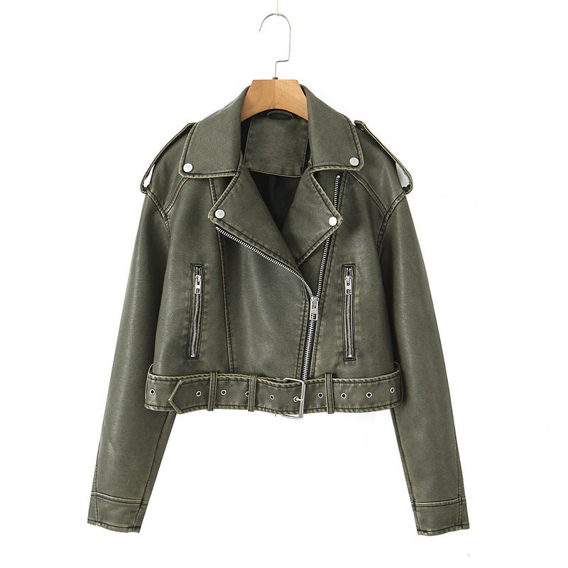 Damen modische Bikerjacke im cropped Design mit raffinierten Reißverschlüssen Drune