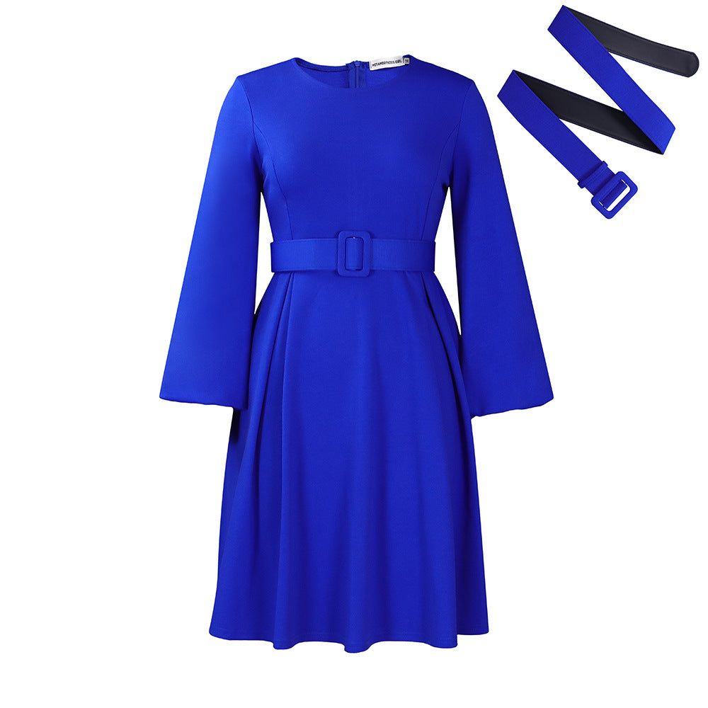 Damen Midi-Kleid mit ausgestellten Ärmeln und abnehmbarem Taillengürtel Drune