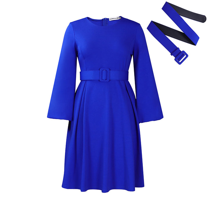 Damen Midi-Kleid mit ausgestellten Ärmeln und abnehmbarem Taillengürtel Drune