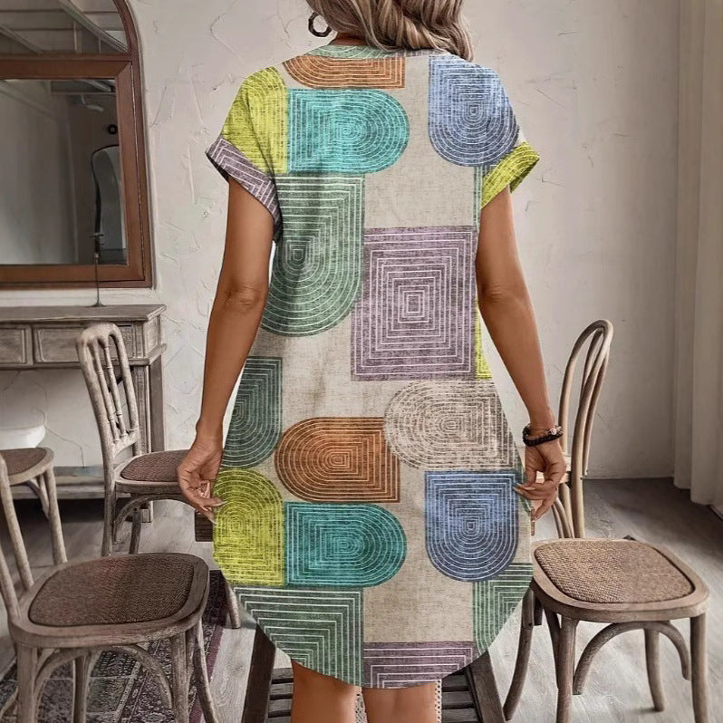 Damen Hemdblusenkleid mit geometrischem Muster und praktischen Knopfdetails Drune