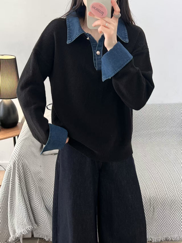 Damen gemütlicher Pullover mit sportlichem Kragen Drune