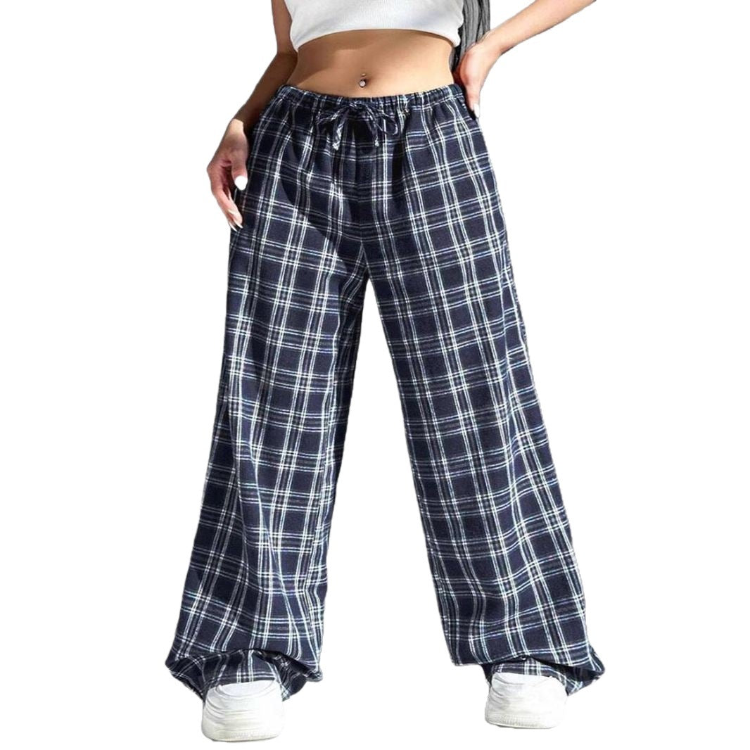 Damen Lässige Karohose mit weitem Schnitt und Elastikbund Drune