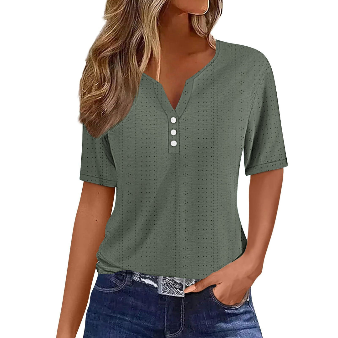 Damen Kurzarmshirt mit modischer Knopfleiste und Struktur Drune