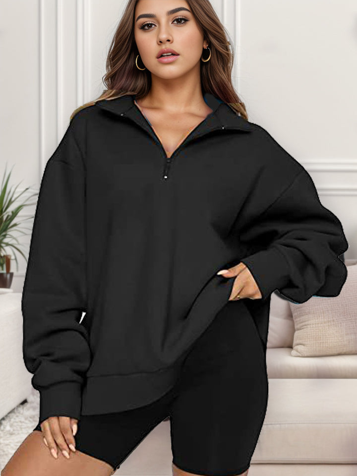 Damen nan übergroßes Sweatshirt mit Halbreißverschluss und Stehkragen Drune
