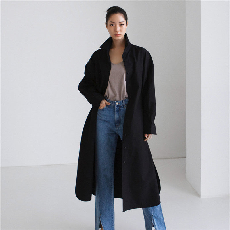 Damen Maxilanges Popeline-Hemdkleid mit kastiger Oversize-Silhouette und abgerundetem Saum Drune