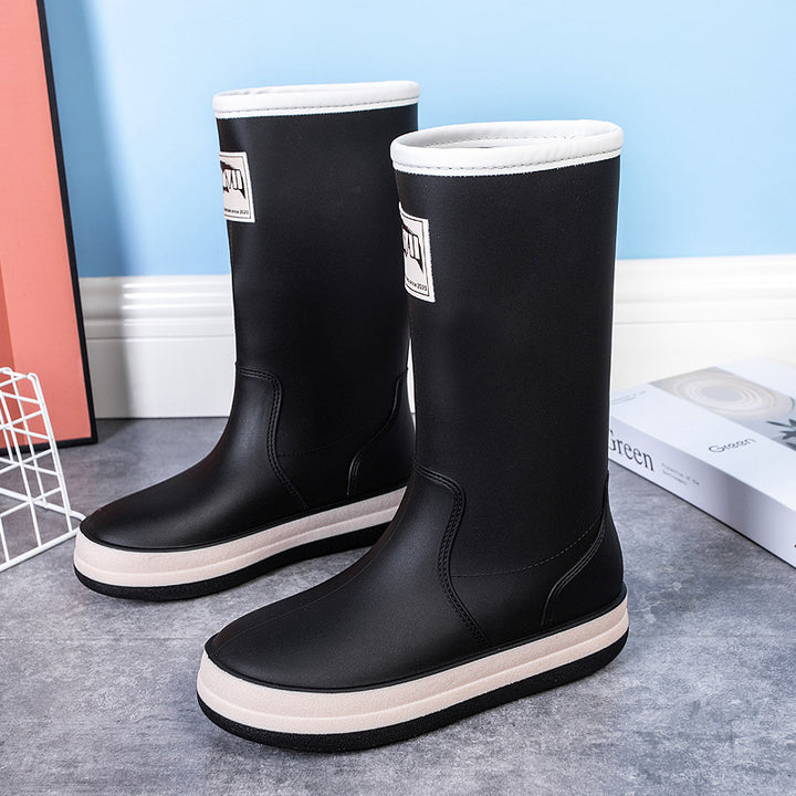 Damen Mittelhohe Plateau-Regenstiefel mit wasserfester Vollgummi-Konstruktion Drune