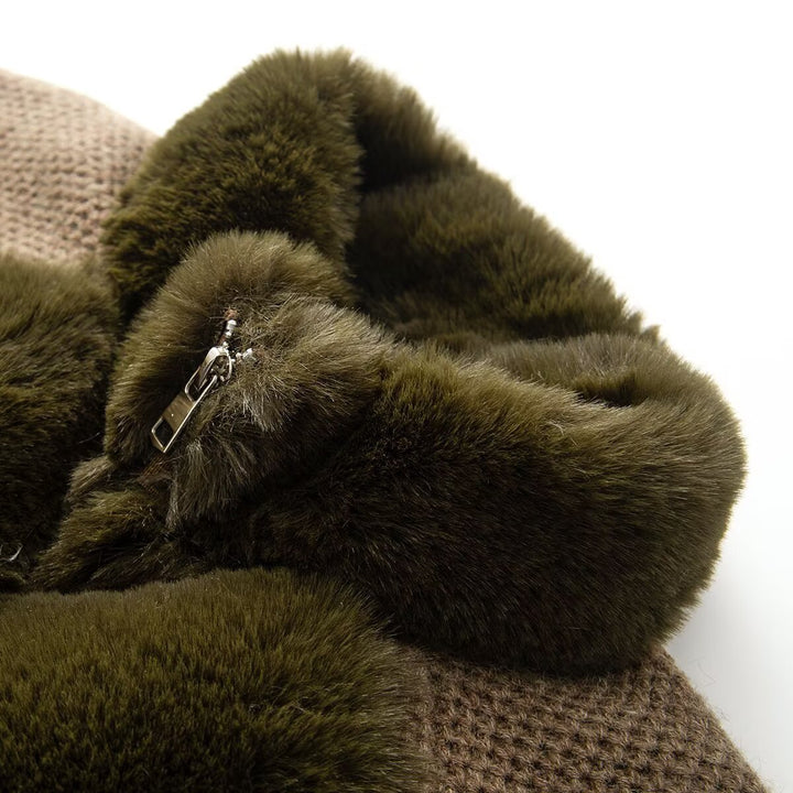 Damen Strickpullover-Jacke mit gesteppter Faux-Fur-Front und hohem Stehkragen Drune