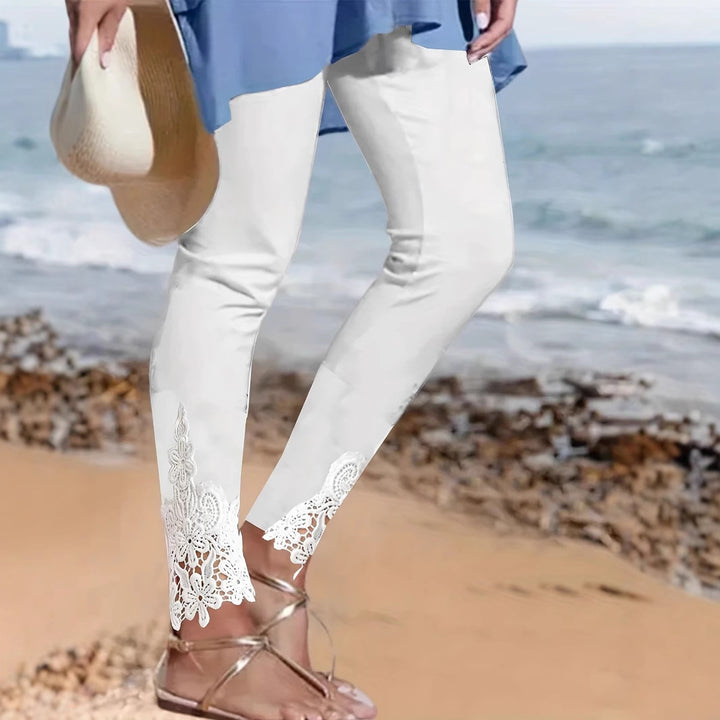 Damen Leggings mit spitzenbesetztem Saum und elastischem Bund Drune