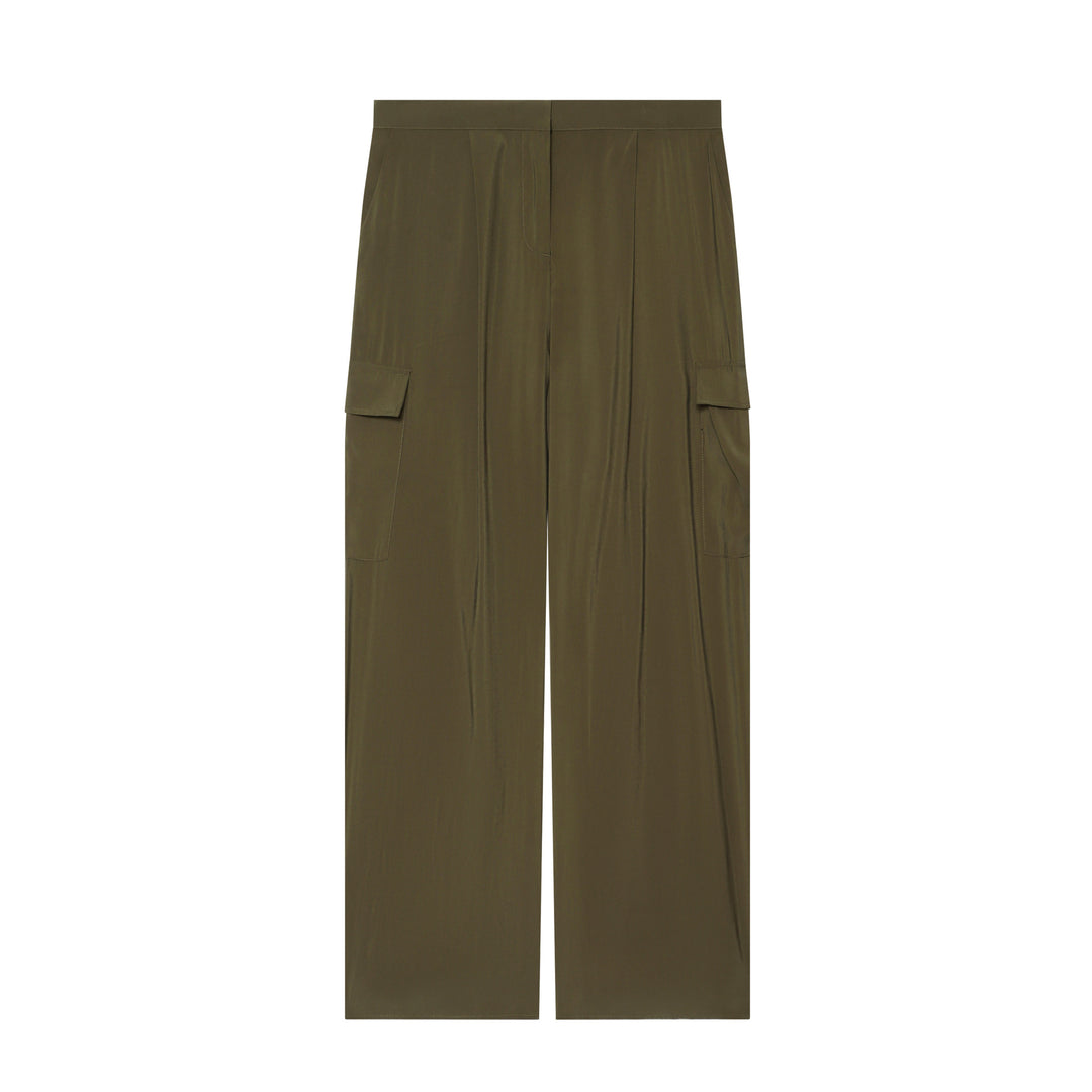 Damen Hochtaillierte weite Cargohose mit Klappentaschen und Bügelfalte Drune