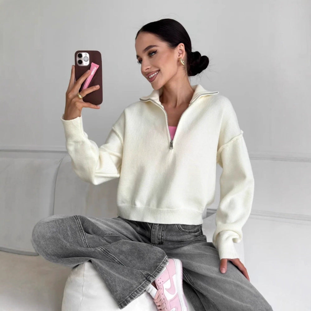 Damen Modischer Pullover mit praktischem Halbreißverschluss Drune