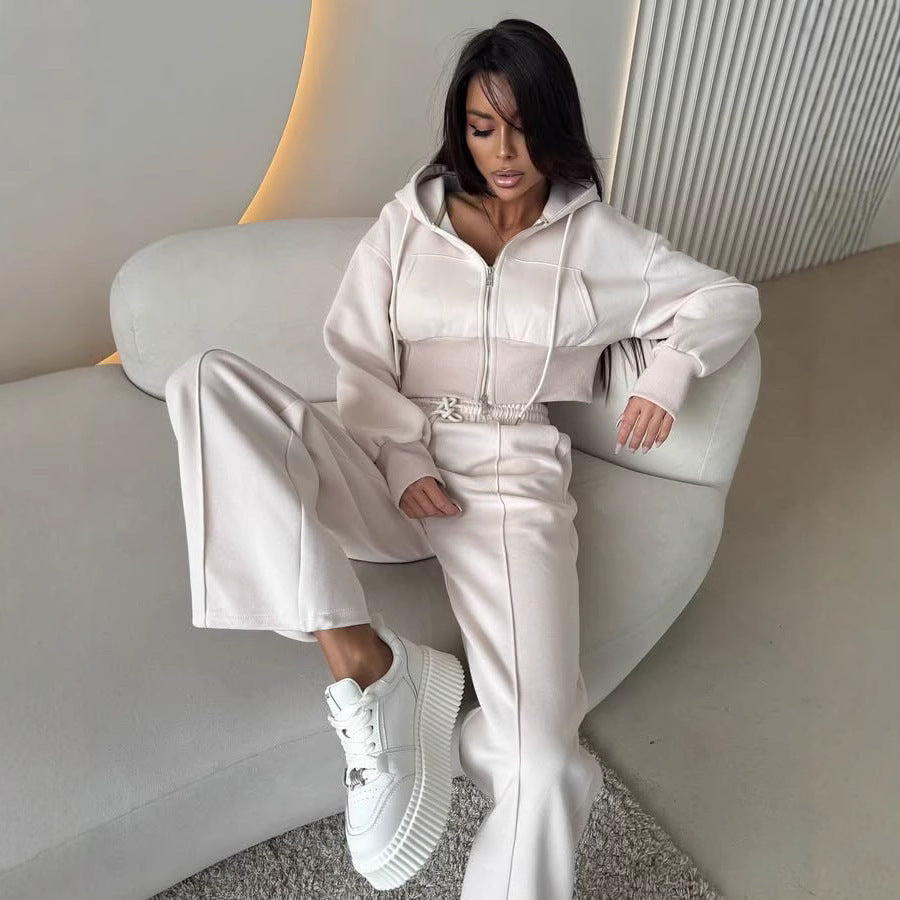 Damen Sportliches Crop-Set mit Reißverschluss und weitem Schnitt Drune