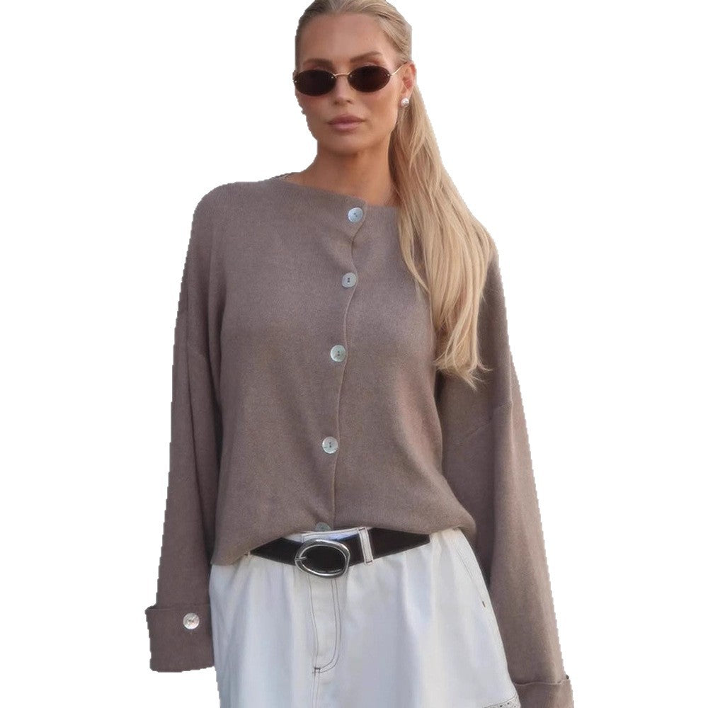 Damen Oversize Cropped-Jacke mit weiten Trompetenärmeln und Knopfmanschetten Drune