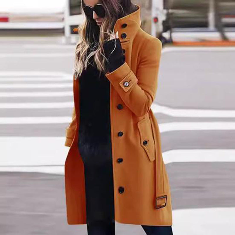 Damen modischer Trenchcoat mit hoch geschlossenem Kragen und praktischen Taschen Drune