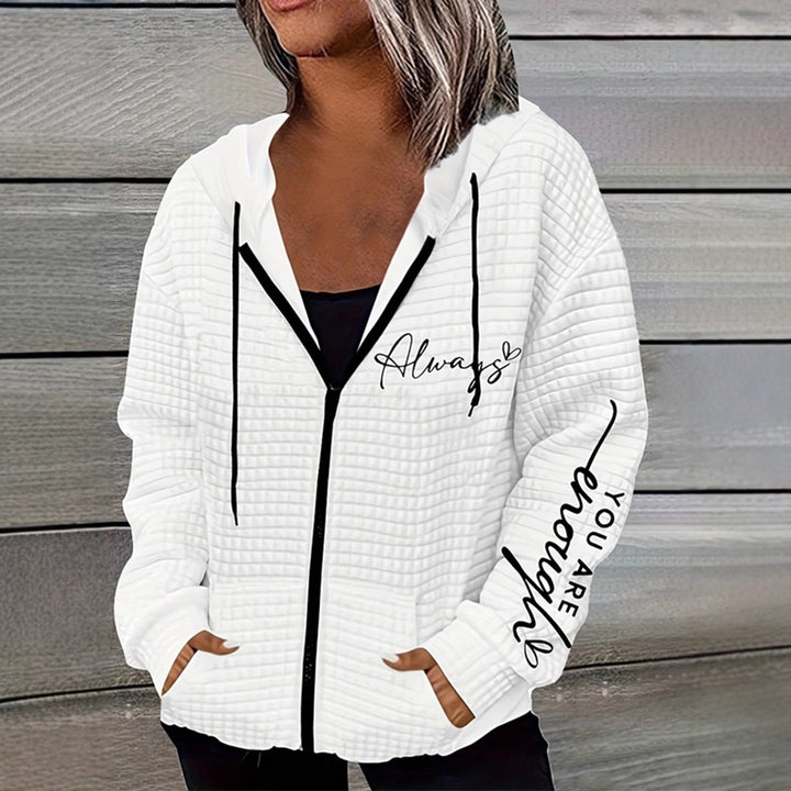 Damen nan oversized Kapuzenjacke mit Reißverschluss, handgeschriebener Typo-Applikation und Kontrast-Eingrifftaschen Drune