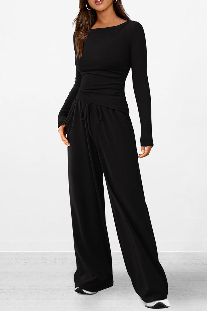 Damen elegantes und bequemes Lounge-Set mit langem Arm und elastischem Bund Drune